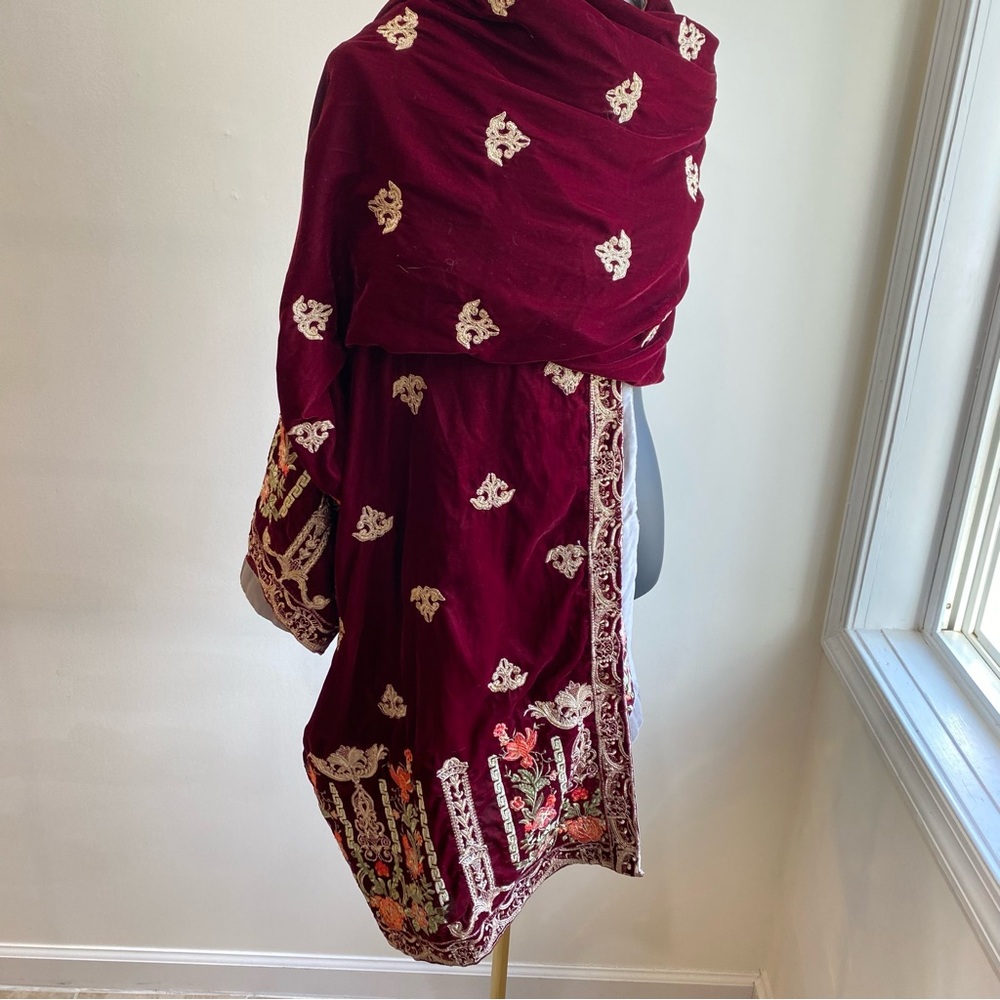 Elegant Maroon Velvet Embroidered Shawl